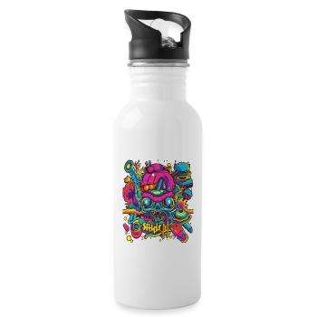 sick crazy colorful party design - Water bottle with straw - white - Right