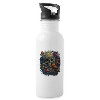 Skull Mushrooms Design Psychedelic Art Vibe Design - Trinkflasche mit integriertem Trinkhalm - Weiß - Rechts