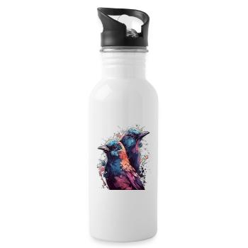 High Gloss Design Bird Birds Bird Colorful Couple - Water bottle with straw - white - Right
