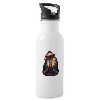 Alien Buddha Spirit Galaxy Yoga Meditation - Water bottle with straw - white - Right
