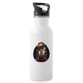 Alien Buddha Spirit Galaxy Yoga Meditation - Water bottle with straw - white - Right