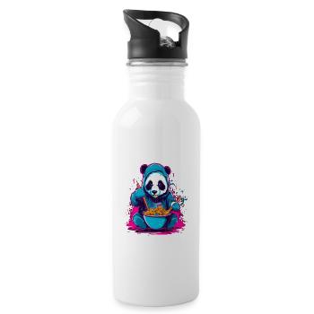 Panda manger Asie Ramen Nourriture Synthwave Design - Gourde avec paille intégrée - blanc - Droite