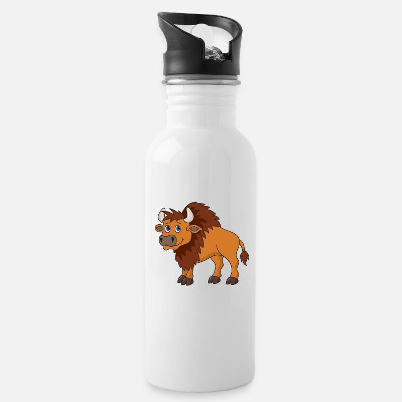 Bison - Trinkflasche mit integriertem Trinkhalm - Weiß