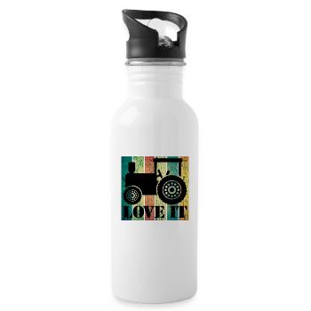 Love Tractor Vintage Design - Trinkflasche mit integriertem Trinkhalm - Weiß - Rechts