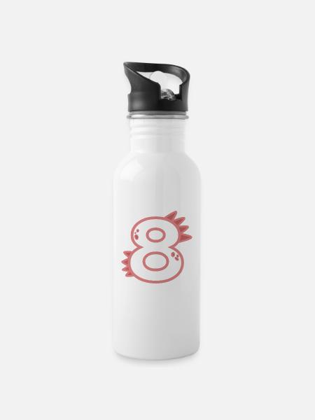 Zahl 8 - Trinkflasche mit integriertem Trinkhalm - Weiß