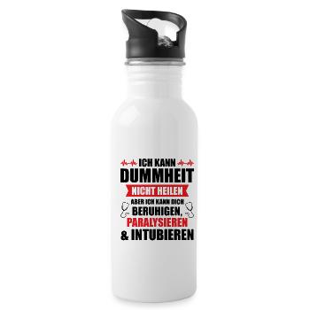 Arzt Notarzt Krankenhaus Kann Dummheit nicht Heile - Trinkflasche mit integriertem Trinkhalm - Weiß - Rechts