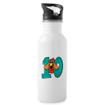 10 Geburtstag - Papagei Vogel mit der Nummer 10 - Trinkflasche mit integriertem Trinkhalm - Weiß - Rechts
