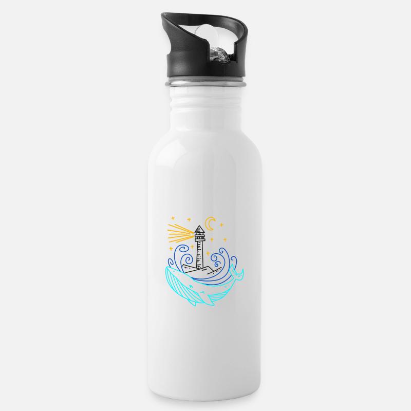 Wal Leuchtturm Mond - Trinkflasche mit integriertem Trinkhalm - Weiß