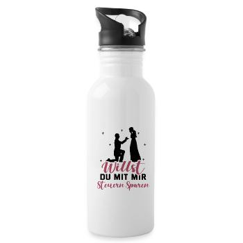 Heiratsantrag Willst Du Mit Mir Steuern Sparen Hei - Trinkflasche mit integriertem Trinkhalm - Weiß - Rechts