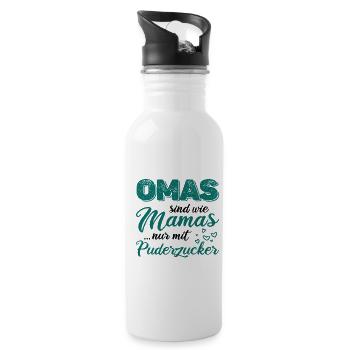 Omas Sind Wie Mamas Nur Mit Puderzucker Omi Großmu - Trinkflasche mit integriertem Trinkhalm - Weiß - Rechts