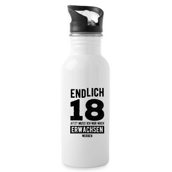 Endlich 18 Jetzt Muss Ich Nur Erwachsen Werden Geb - Trinkflasche mit integriertem Trinkhalm - Weiß - Rechts