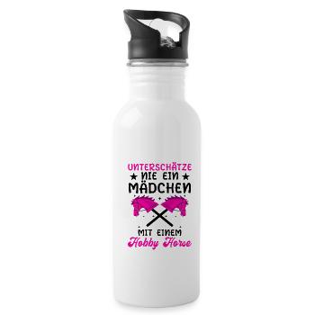 Unterschätze Nie Ein Mädchen Mit Einem Hobby Horse - Trinkflasche mit integriertem Trinkhalm - Weiß - Rechts