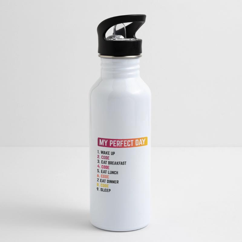 My Perfect Day Wake Up Code Software Developer Pro Trinkflasche mit integriertem Trinkhalm