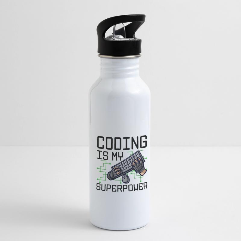 Coding Is My Superpower Programming Coder Computer Trinkflasche mit integriertem Trinkhalm