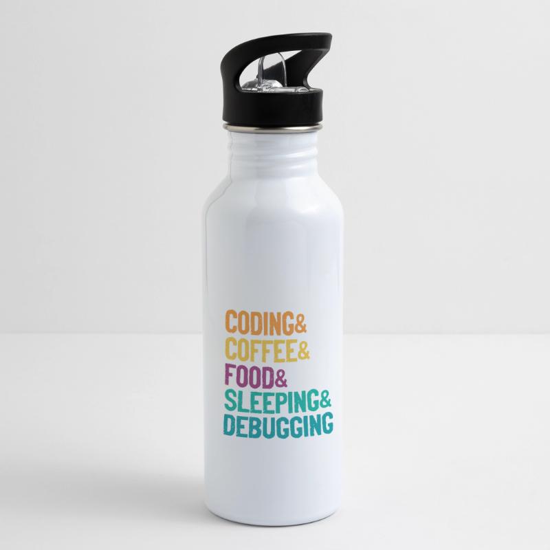 Coding Coffee Food Sleeping Debbuging Programmer C Trinkflasche mit integriertem Trinkhalm