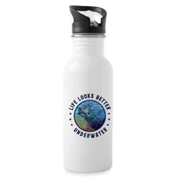 Life Looks Better Underwater Scuba Diver Diving Sn - Trinkflasche mit integriertem Trinkhalm - Weiß - Rechts