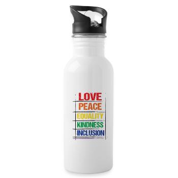 Love Peace Equality Kindess Inclusion Rainbow Lgbt - Trinkflasche mit integriertem Trinkhalm - Weiß - Rechts