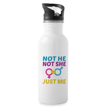 Not He Not She Just Me Lesbian Proud Rainbow Queer - Trinkflasche mit integriertem Trinkhalm - Weiß - Rechts