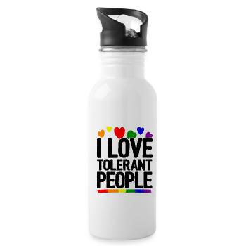 I Love Tolerant People Bisexual Gay Pansexual Rain - Trinkflasche mit integriertem Trinkhalm - Weiß - Rechts