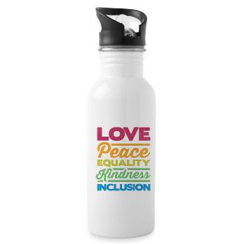 Love Peace Equality Kindess Inclusion Rainbow Lgbt - Trinkflasche mit integriertem Trinkhalm - Weiß - Rechts