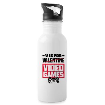 V Is For Valentine Video Games Video Gamer Geek Ne - Trinkflasche mit integriertem Trinkhalm - Weiß - Rechts