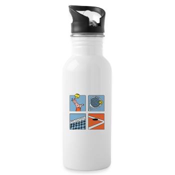 Tennis Player Gift Tennis Racket Drawing - Water bottle with straw - white - Right