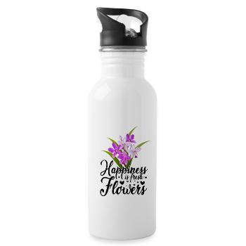 Happiness Is Fresh Flowers Gardener Botancial Plan - Trinkflasche mit integriertem Trinkhalm - Weiß - Rechts