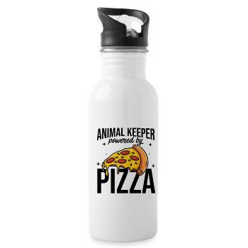Animal Keeper Powered By Pizza Animal Lover Zoo Ke - Trinkflasche mit integriertem Trinkhalm - Weiß - Rechts