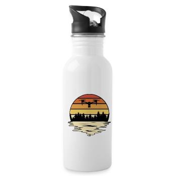 Retro Graphic Drone Flying Quadcopter Pilot RC Dro - Water bottle with straw - white - Right