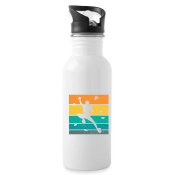 Retro Graphic Climbing Bouldering Rock Climber Mou - Water bottle with straw - white - Right