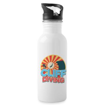 Retro Graphic Cliff Diver Cliff Diving Tombstoning - Water bottle with straw - white - Right