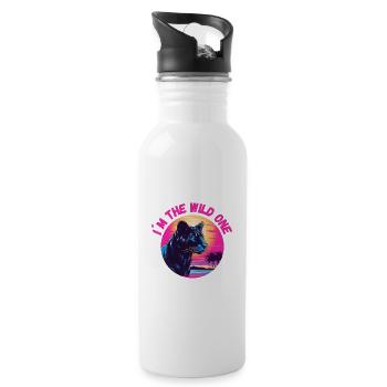 I m the wild one Panther - Trinkflasche mit integriertem Trinkhalm - Weiß - Rechts