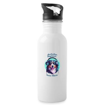 Australian Shepherds love music - Water bottle with straw - white - Right