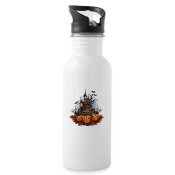 Halloween Pumpkin Bat Spell Haunted House - Water bottle with straw - white - Right