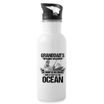 Fishing Granddad Grandpa Fisherman Grandkid Funny - Water bottle with straw - white - Right