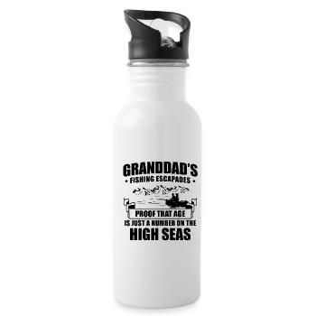 Fishing Granddad Grandpa Fisherman Grandkid Funny - Water bottle with straw - white - Right