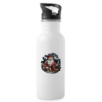 Weihnachtsmann Rentier - Trinkflasche mit integriertem Trinkhalm - Weiß - Rechts