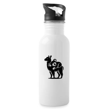 Lustiges Lama mit chillendem Koala auf dem Rücken - Trinkflasche mit integriertem Trinkhalm - Weiß - Rechts
