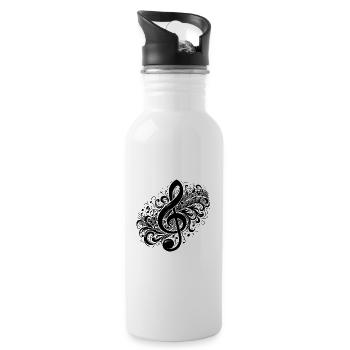 Musik Notenschlüssel mit Vintage Noten - Trinkflasche mit integriertem Trinkhalm - Weiß - Rechts