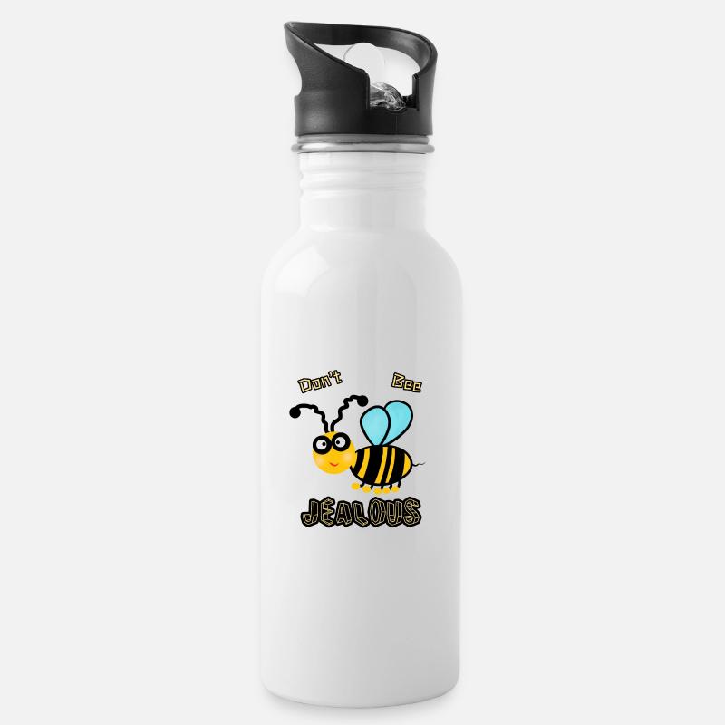 Lustige Biene - Trinkflasche mit integriertem Trinkhalm - Weiß