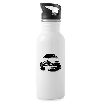 Japan Asian Landscape Meditation Design - Water bottle with straw - white - Right