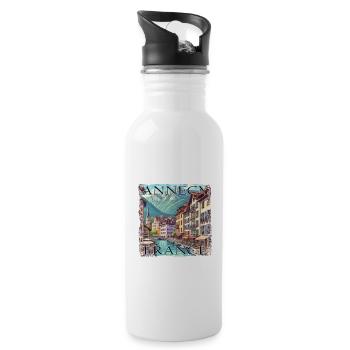 Annecy Vieille ville Eau Canaux Montagnes Randonnée Grunge - Gourde avec paille intégrée - blanc - Droite