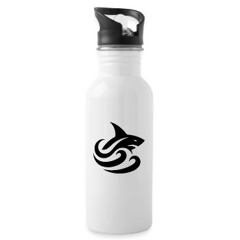 Shark in Waves Tattoo Logo Style - Water bottle with straw - white - Right