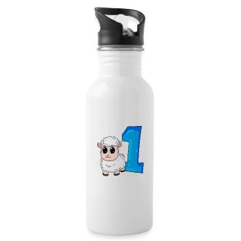 1 an - Inscription à l’école - Motif mouton - Numéro 1 - Gourde avec paille intégrée - blanc - Droite