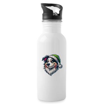 Australian Shepherd Christmas mischievous - Water bottle with straw - white - Right
