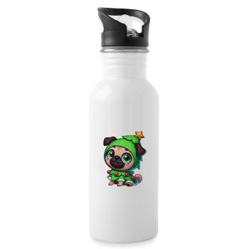 Skurriler Mops Weihnachten Tannenbaum Cartoon - Trinkflasche mit integriertem Trinkhalm - Weiß - Rechts