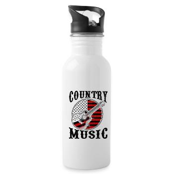 Country Music American Flag Song Lover USA Patriot - Water bottle with straw - white - Right