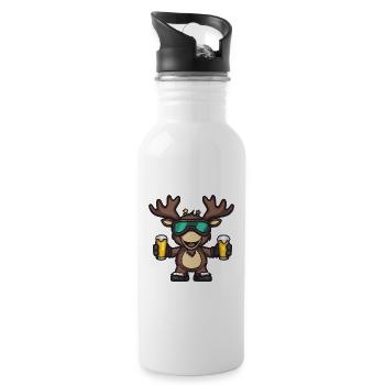 Elch Apres Ski Bier Comic - Trinkflasche mit integriertem Trinkhalm - Weiß - Rechts