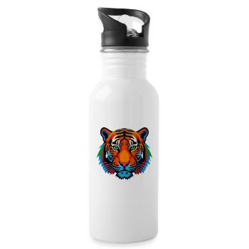 Stylisierte Tiger - Trinkflasche mit integriertem Trinkhalm - Weiß - Rechts