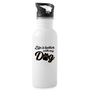 Life is better with my dog - Hundepfote 2 - Trinkflasche mit integriertem Trinkhalm - Weiß - Rechts